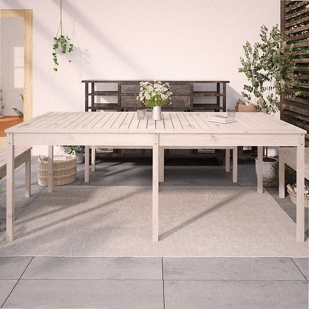 Gartentisch Weiß 203,5x100x76 cm Massivholz Kiefer