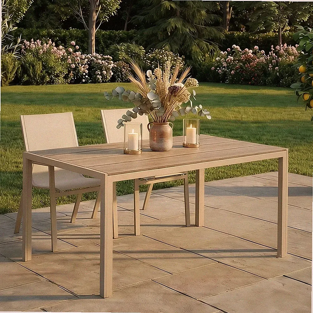 Gartentisch wetterfest 150 x 90 cm mit Stahlgestell Champagner