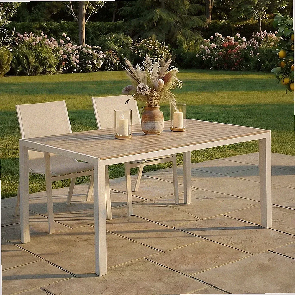 Gartentisch wetterfest 150 x 90 cm mit Stahlgestell Weiß