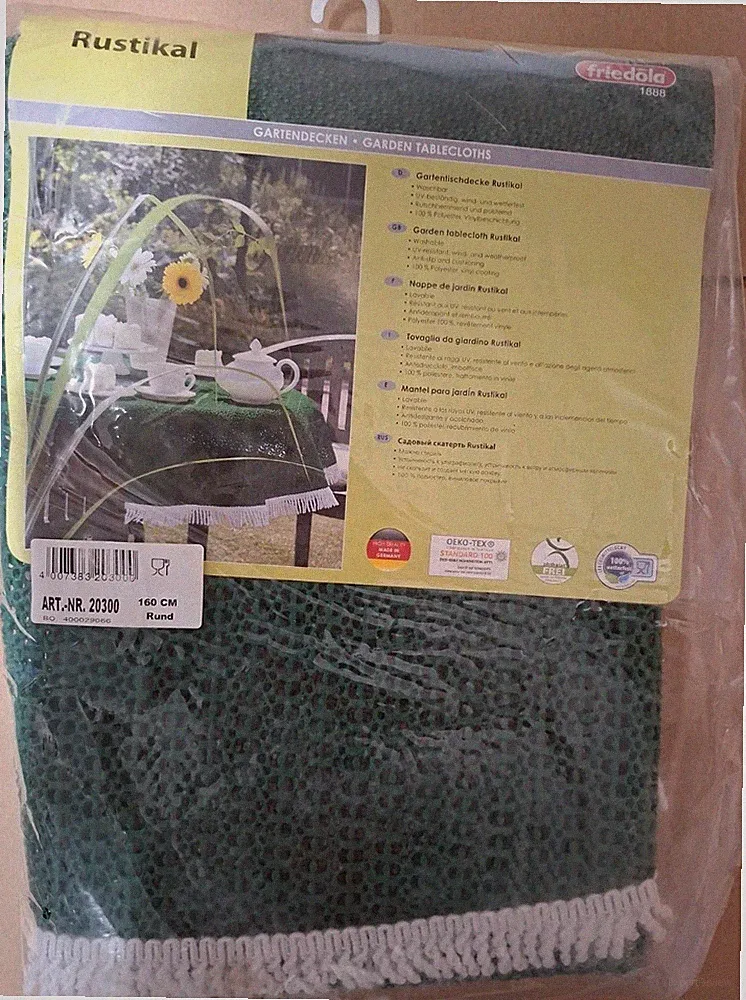 Gartentischdecke Rustikal mit Fransen rund 160cm Neu und Ovp