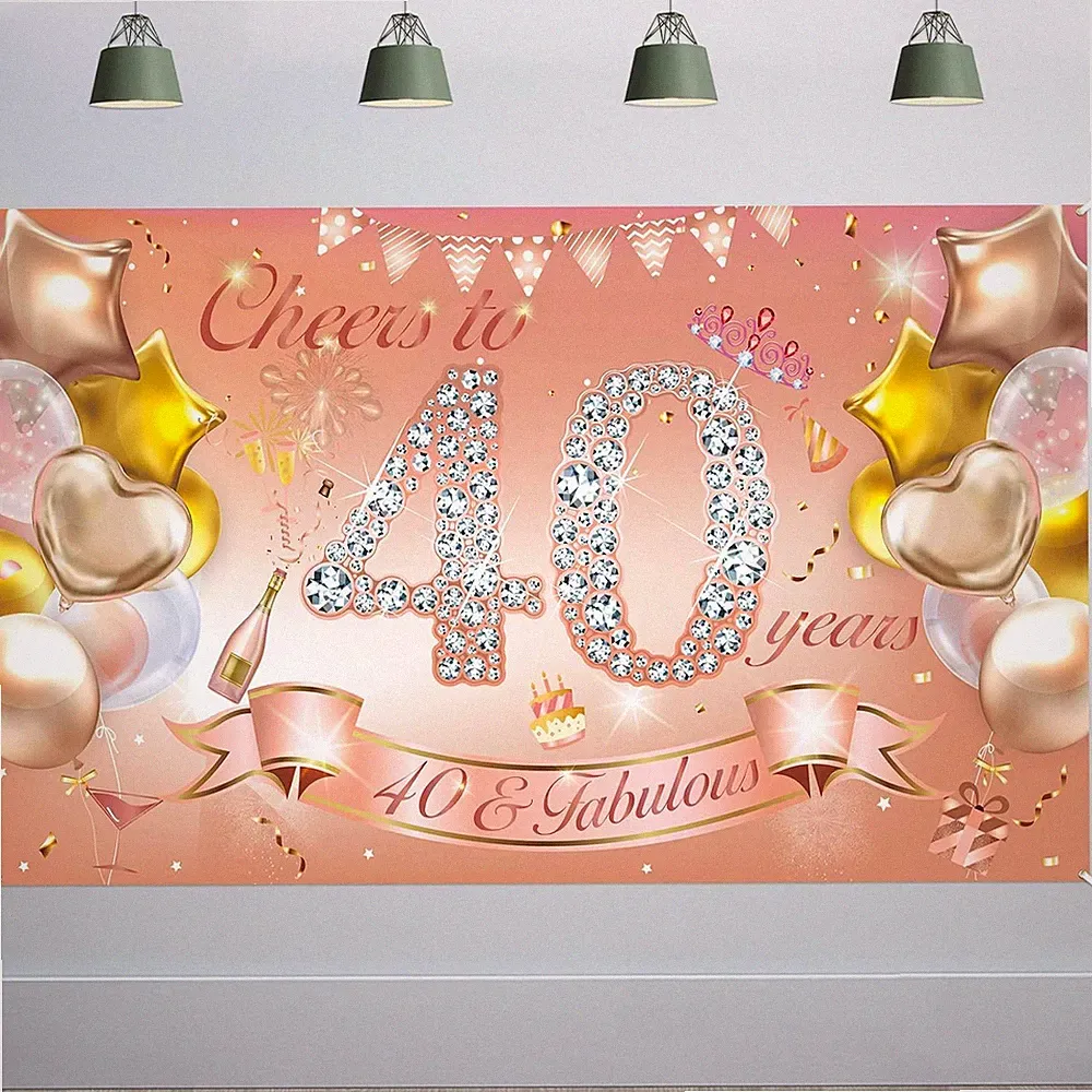 Geburtstagsbanner 40 Jahre Frau Roségold Deko für Garten Tisch Feier