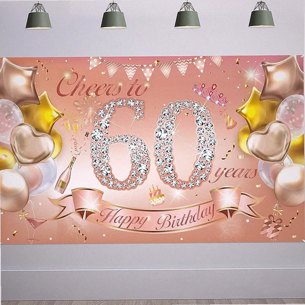 Geburtstagsbanner 60 Jahre Frau Roségold Stoff Deko für Garten Tisch