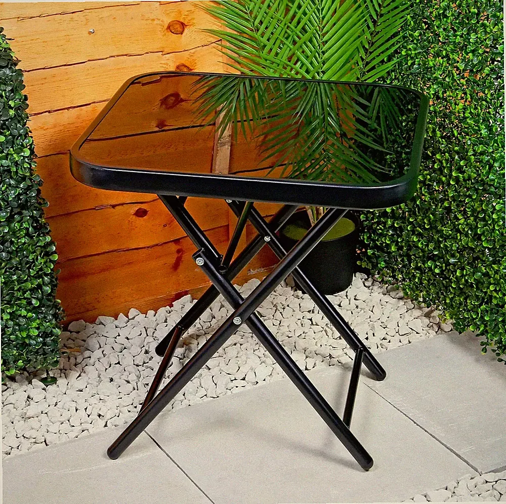 Glasplatte Beistelltisch Gartenmöbel Terrasse klappbar Getränke Sonnenliege