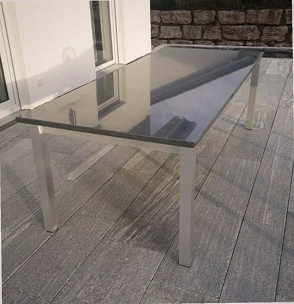 Granit Gartentisch 200x100 cm mit Alu-Gestell, wahlweise Edelstahl