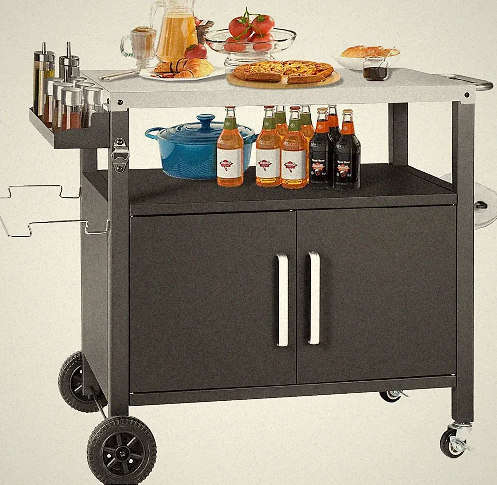 Grilltisch Edelstahl Große Arbeitsfläche 120x60 cm Garten Möbel Outdoor