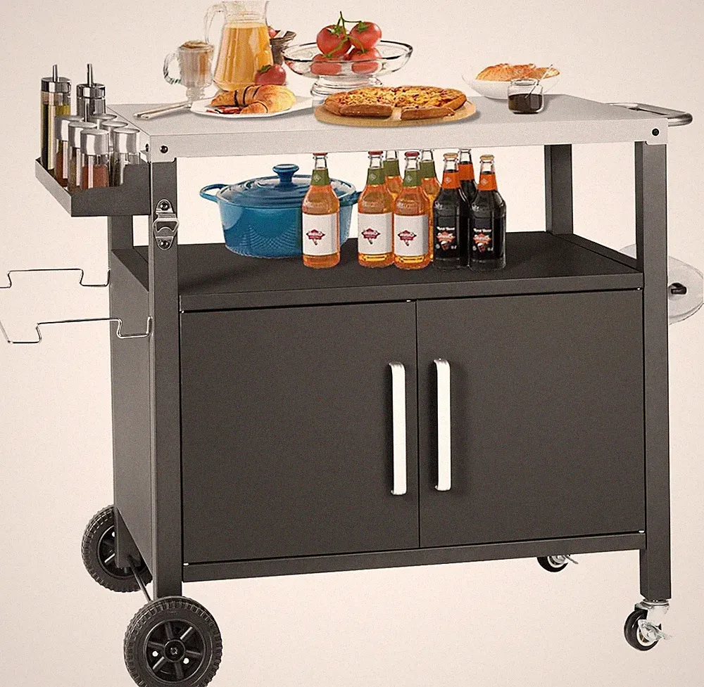 Grilltisch Edelstahl Große Arbeitsfläche Beistelltisch Outdoor Garten Trolley