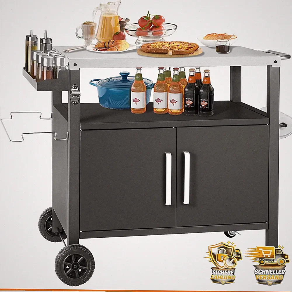 Grilltisch Edelstahl Große Arbeitsfläche Beistelltisch Outdoor Garten Trolley