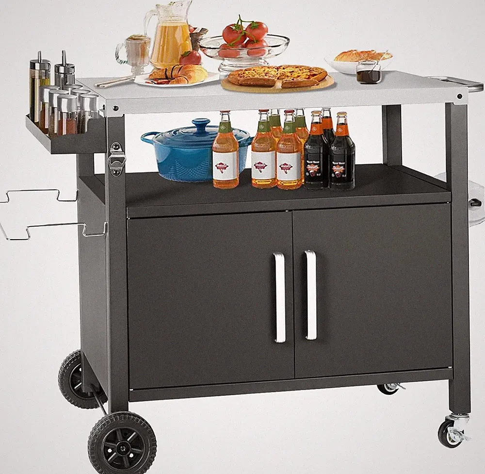 Grilltisch mit Großer Arbeitsfläche, Grill Beistelltisch, Edelstahl Tischplatte