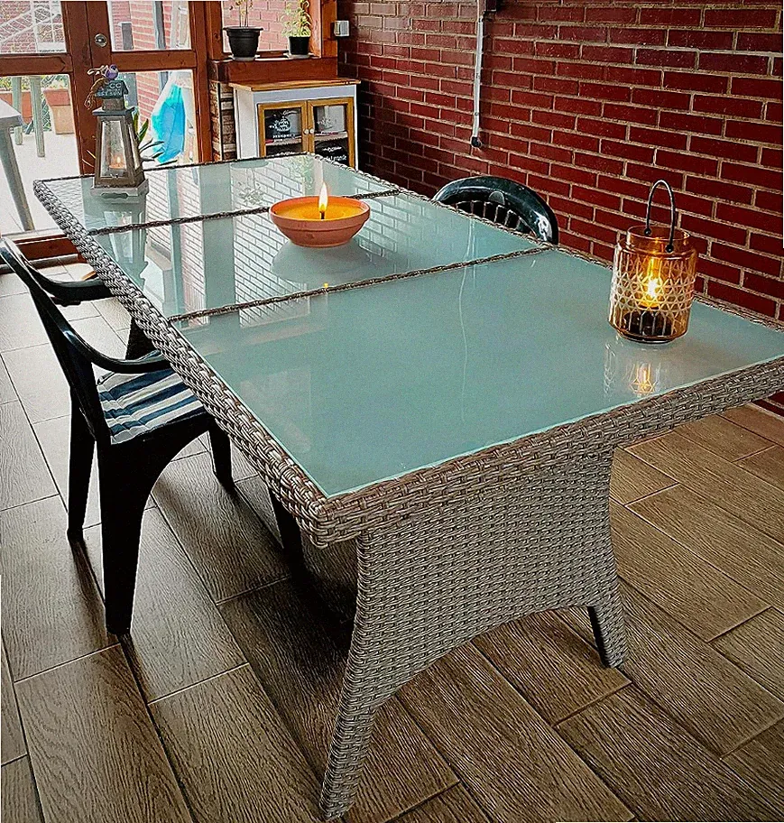 Großer Rattan Esstisch 8 Sitzer Glas Möbel Outdoor Korb Terrasse Lounge