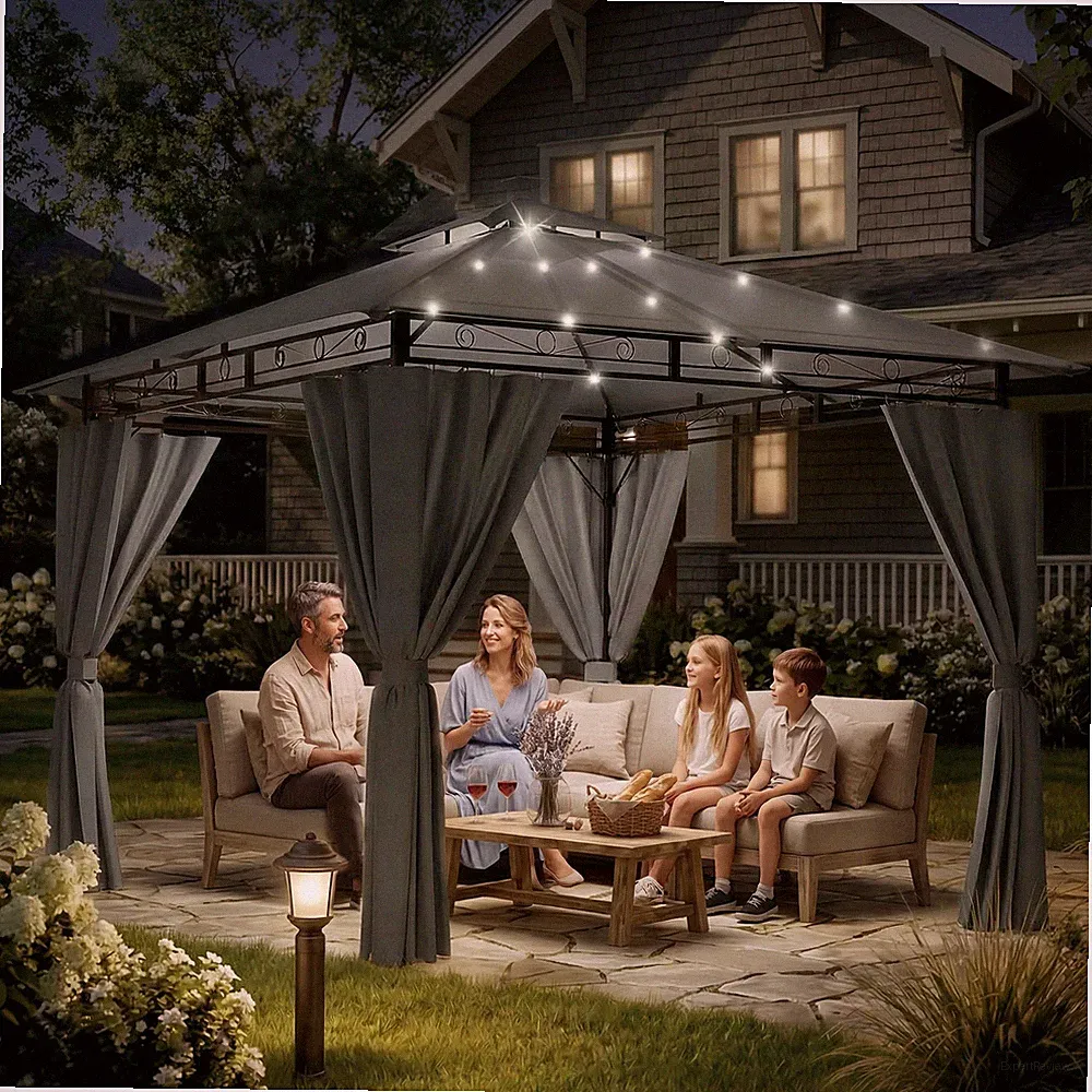 GUNJI® 3x6m 100%wasserdichter Gartenpavillon mit LED-Beleuchtung,UV50+,Eventzelt