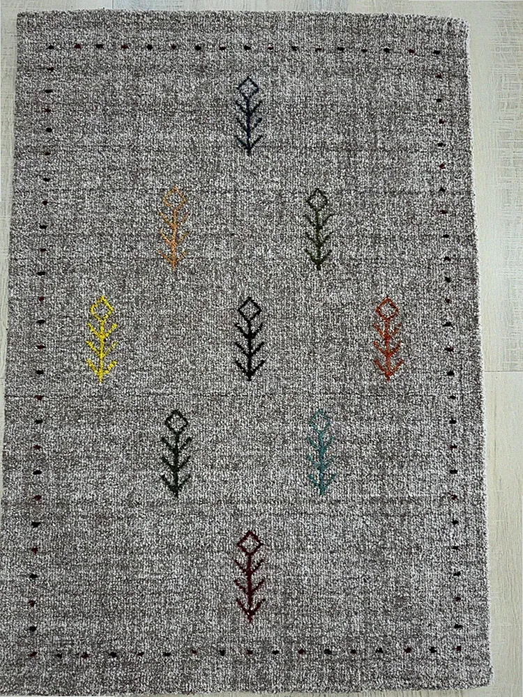Handgefertigter Gabbeh Wollteppich 2x3 Fuß Warm Taupe Minimalistisch Oriental...