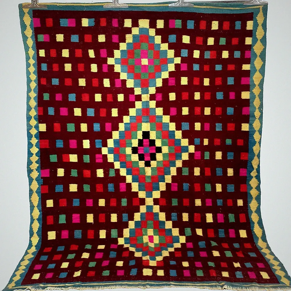 Handgefertigter Vintage Marokkanischer Teppich Kelim Rosa Quadratisch Wolle T...