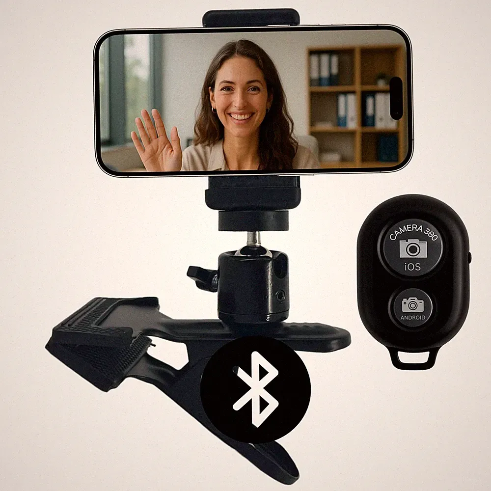 Handy Halterung + Selbstauslöser Tischhalterung Smartphone Klemmstativ Tisch