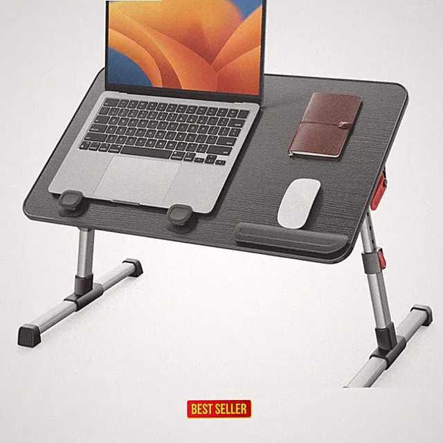 Höhenverstellbarer Betttisch Klappbar mit 4 Winkeln für Laptop 60x33 cm Schwarz