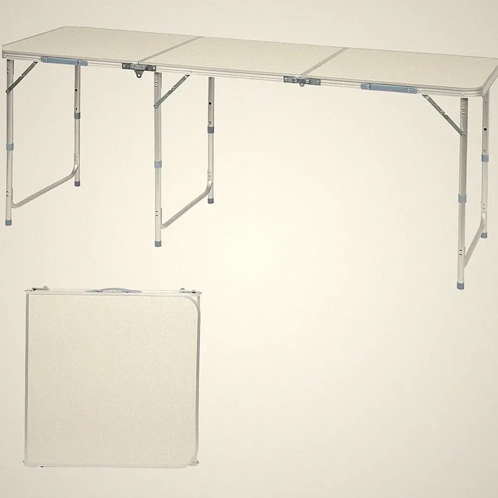Höhenverstellbarer Klapptisch 180x60cm Garten, Balkon, Camping, Weiß, Aluminium