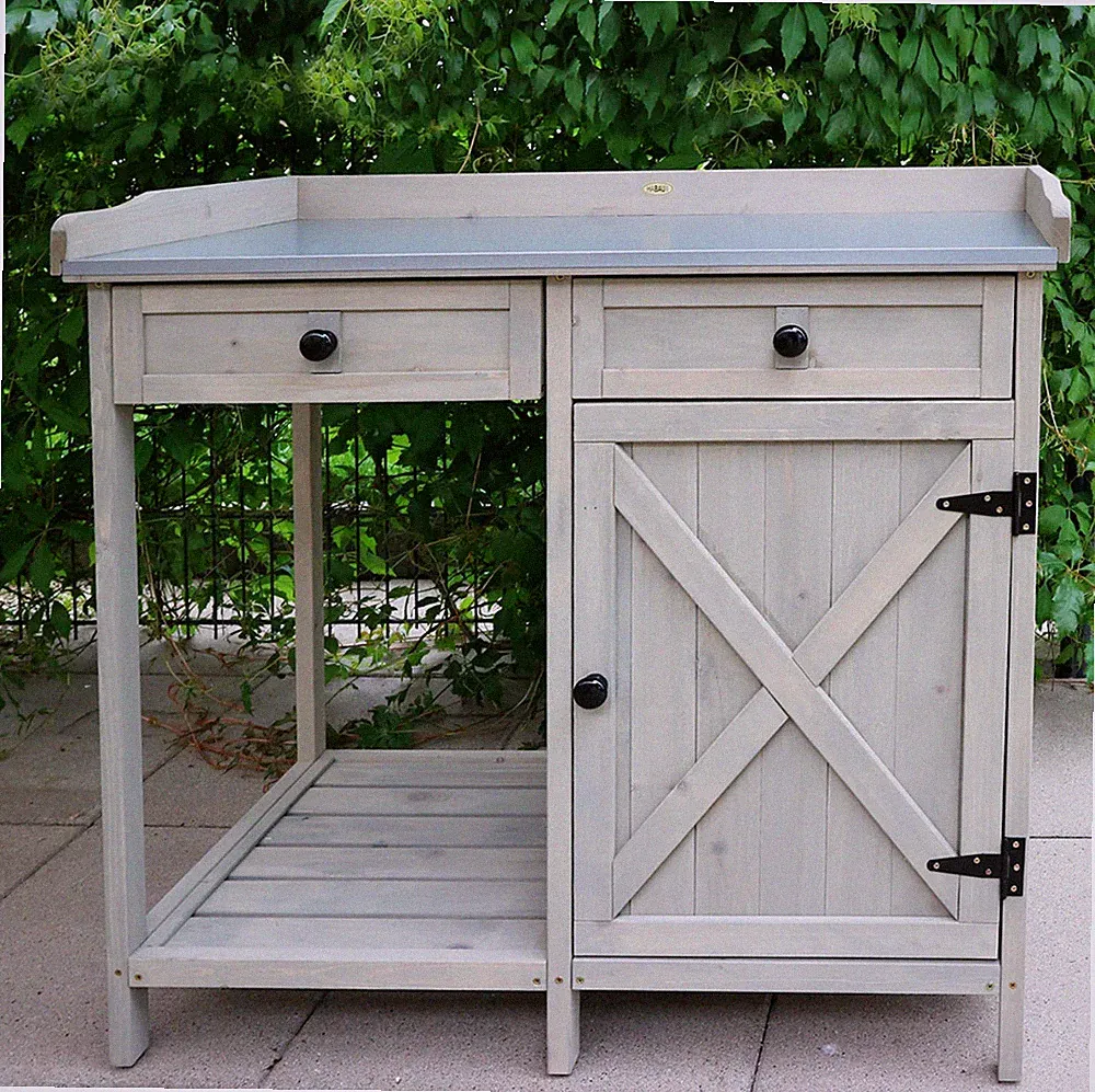 Holz Garten Outdoor Blumen Pflanzbank Tisch Werkzeug Schubladen Schrank in Grau