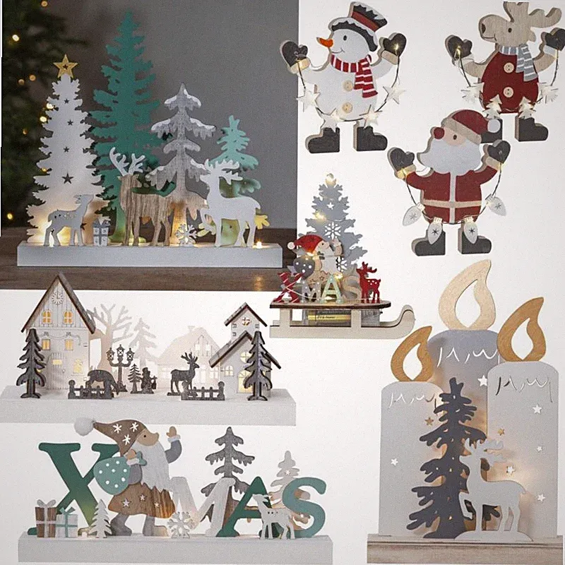 Holz-Silhouette beleuchtet TIMER Deko-Objekt Weihnachten Aufsteller Fensterdeko