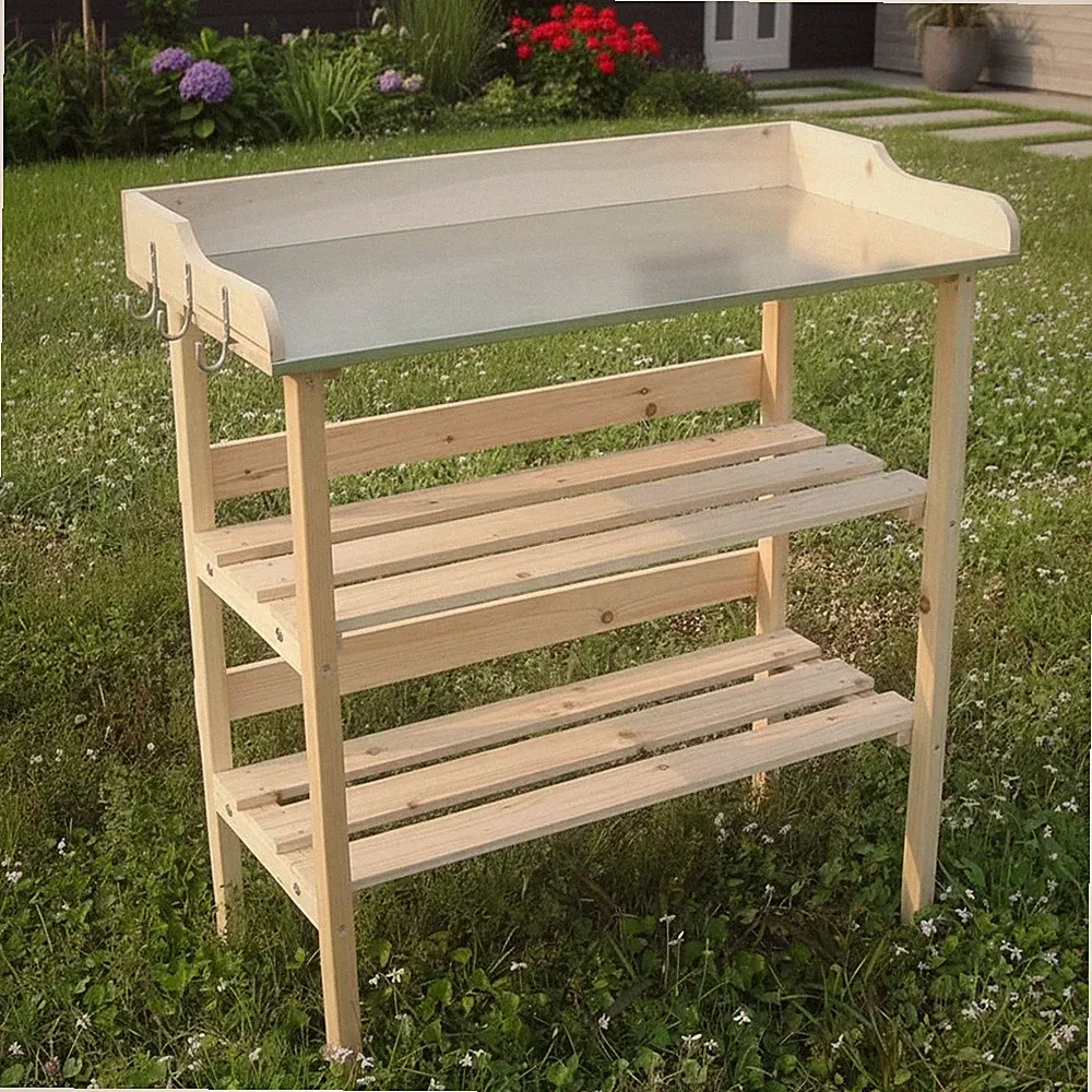 Holztisch Gartenarbeitstisch Pfanztisch Holz Gartentisch Gewächshaus Garten