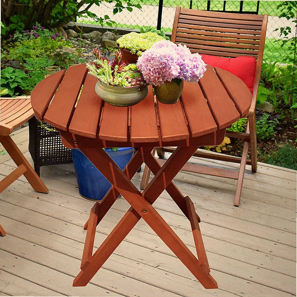 Holztisch kleiner Gartentisch Eukalyptus geölt braun Bistrotisch klappbar D 45cm