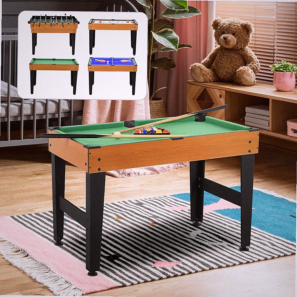 HOMCOM 4 in 1 Multigame Spieletisch, Partyspieltisch mit Tischtennis Stahl