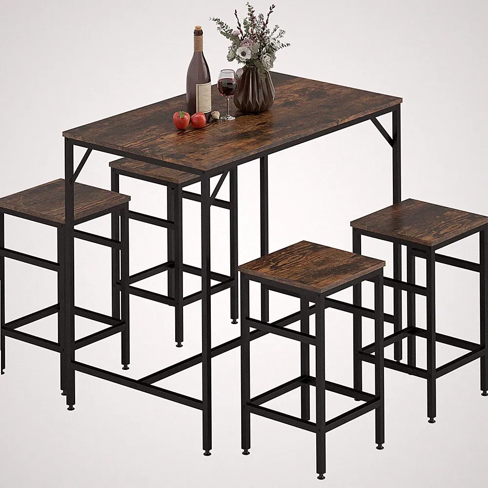 HOMCOM Industrial Rechteckiges Esstisch Set mit 4 Hockern für Esszimmer