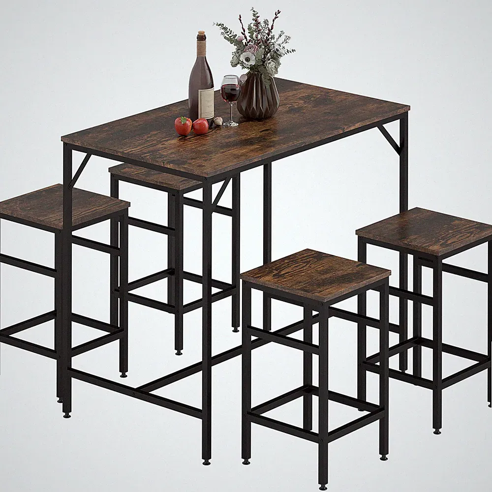 HOMCOM Industrial Rechteckiges Esstisch Set mit 4 Hockern für Esszimmer