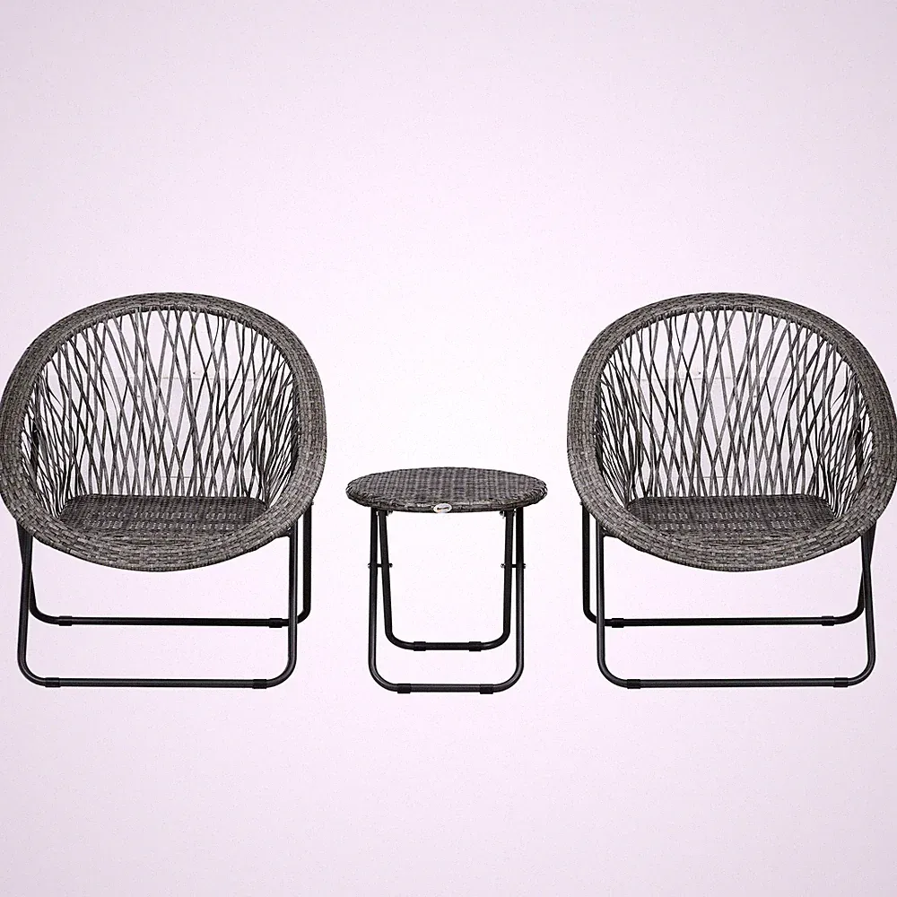 HOMCOM Klappbare Gartengarnitur Balkonset 2 Stühle Couchtisch Stahl grau