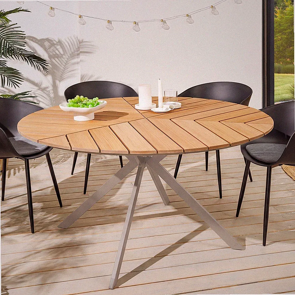 In- und Outdoor Gartentisch DESIGNO - 120cm - natur greige - Aluminium - rund