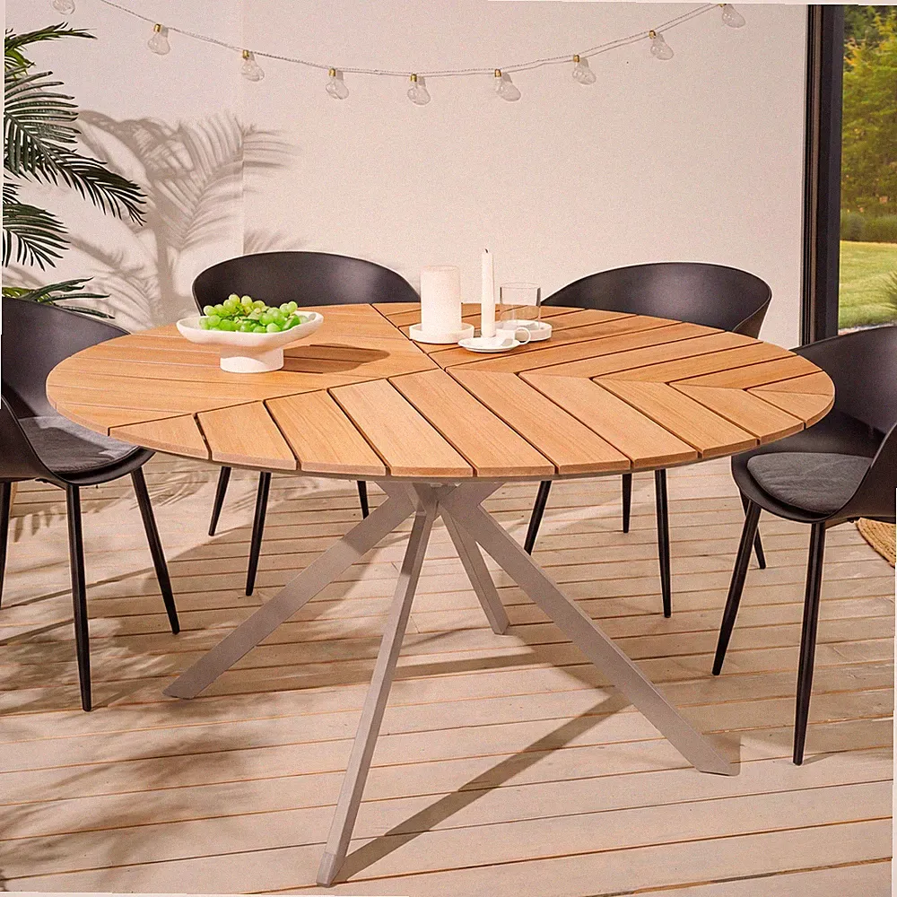 In- und Outdoor Gartentisch DESIGNO - 120cm - natur greige - Aluminium - rund