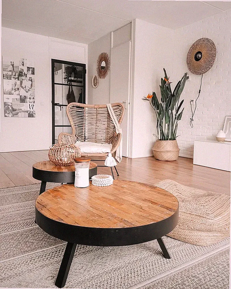 Industrial Couchtisch rund Teak Holz Beistelltisch Vintage Stil itzcominghome