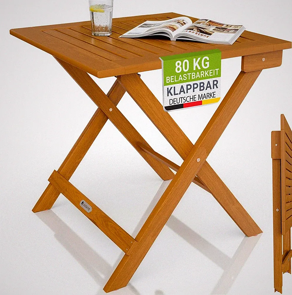 Juskys® Beistelltisch Zadar S – Klappbarer Garten- und Balkontisch aus geöltem A