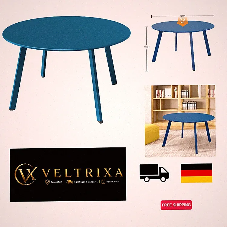 Kaffeetisch Beistelltisch Rund Blau 70 cm Metall für Garten und Terrasse, Innen