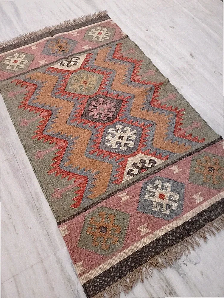 Kelim Teppich Wohnzimmer Orientteppich Traditionell Handgefertigt Wohndeko Vo...