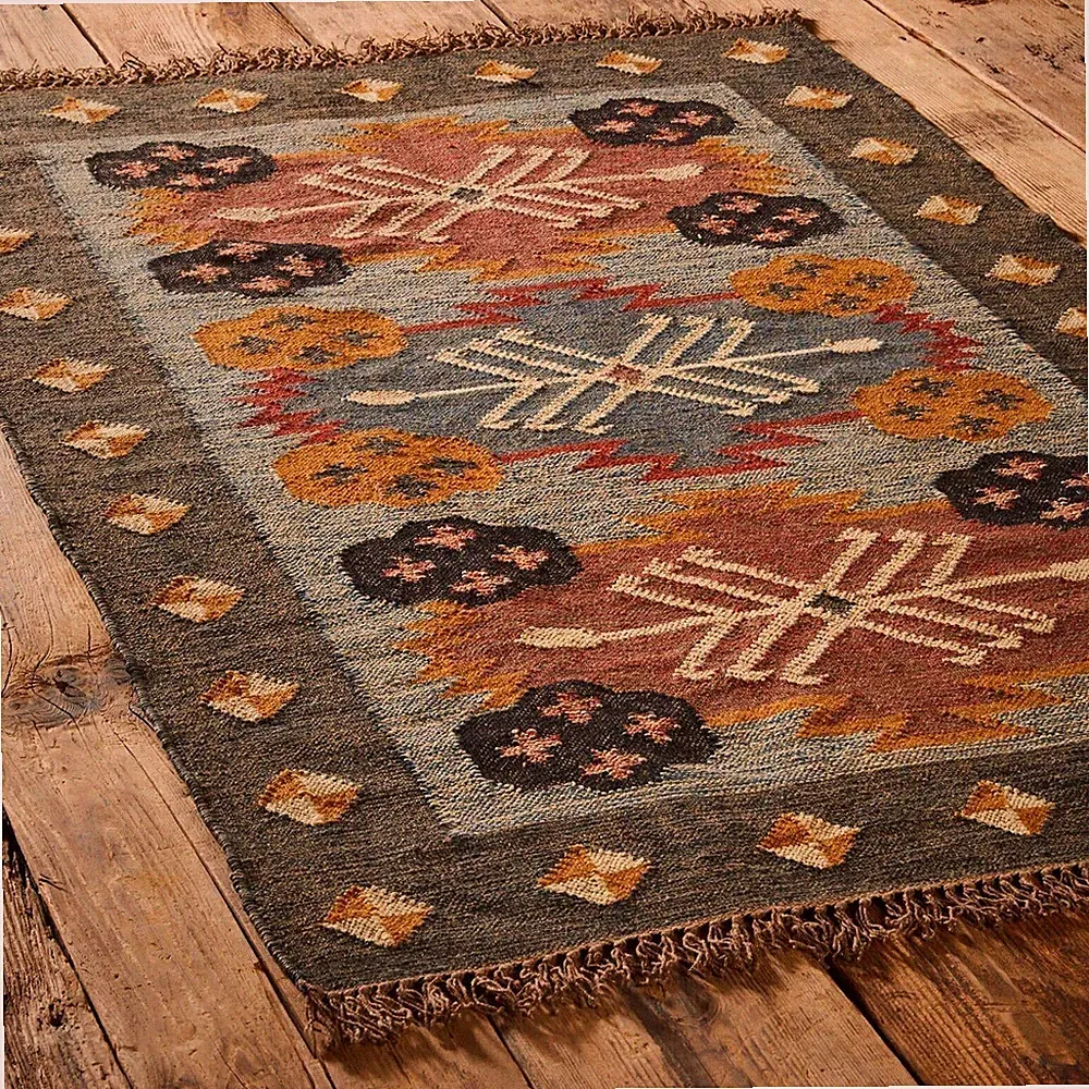 Kelim Teppich Wolle Jute Läufer Handgewebt Vintage Carpet Vintage...