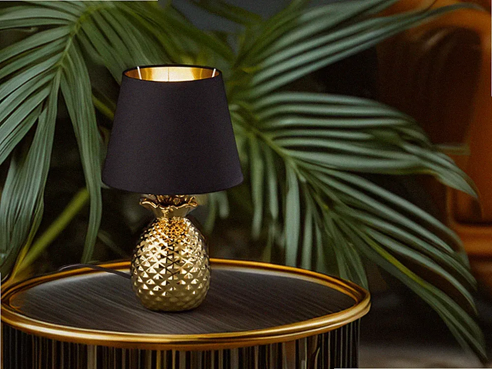 Keramik Tischleuchten Ananas Style mit rundem Stofflampenschirm Wohnraumleuchten