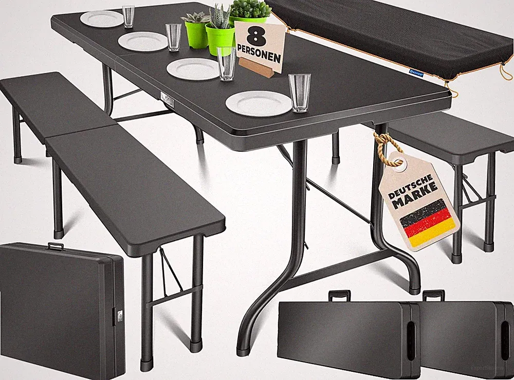 KESSER® Bierzeltgarnitur 3Er Set, Klapptisch + 2X Sitzbank – Gartenmöbel Set Für