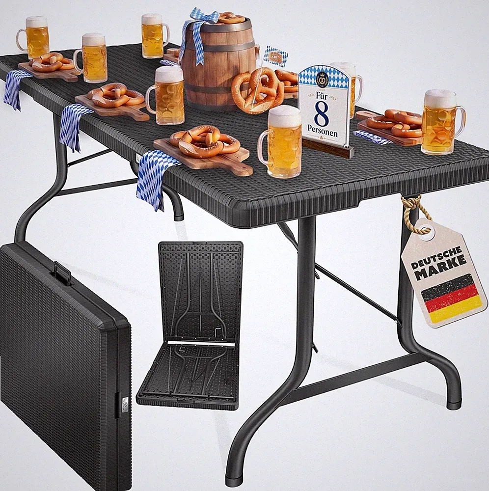 KESSER® Buffettisch Tisch klappbar Kunststoff 183x76cm Rattan Optik