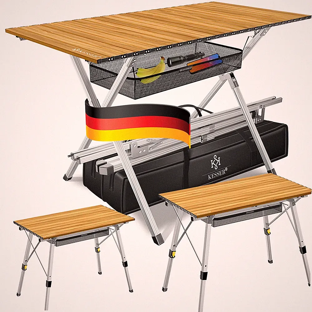 KESSER® Campingtisch faltbar Klapptisch 100kg Alu Rahmen Garten Tisch Holz Optik
