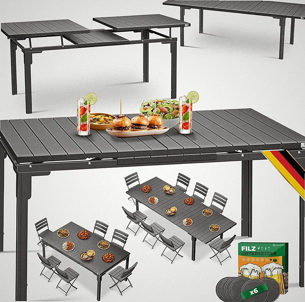 KESSER® Gartentisch Ausziehbar Esstisch 180/240X90Cm Erweiterbar Bis 8 Personen