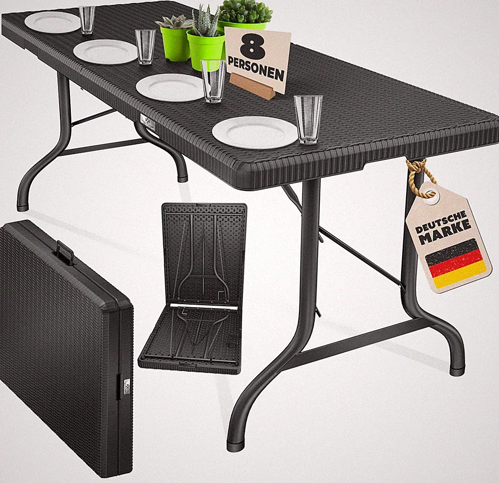 KESSER® Klapptisch Buffettisch Rattan Gartentisch 180cm Campingtisch klappbar