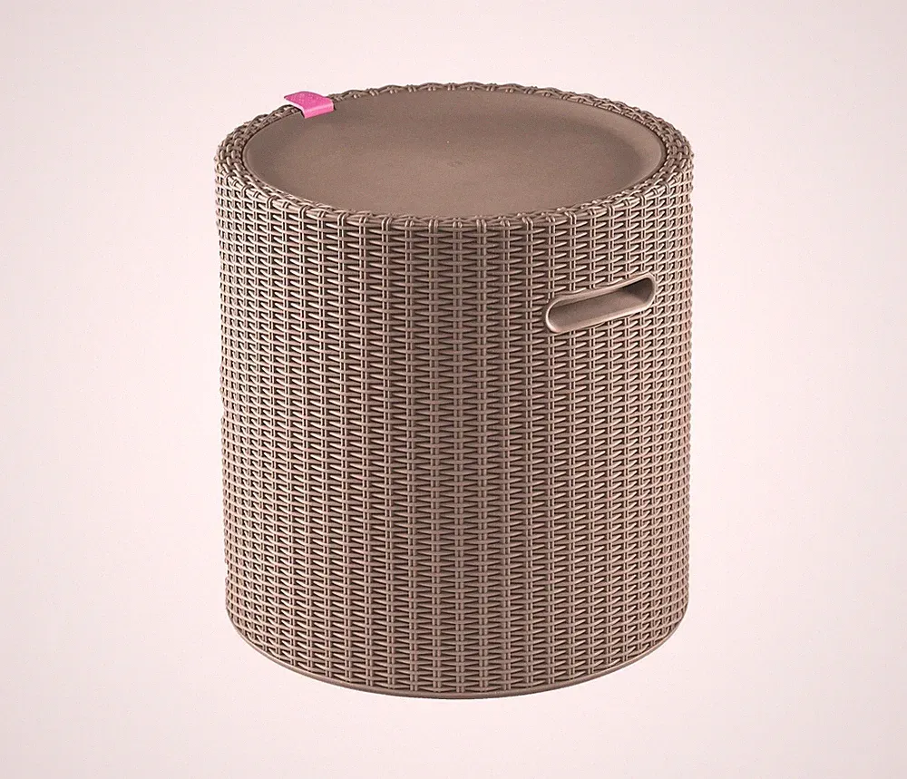 Keter Cappuccino Cool Hocker 39L Eiskübel Tisch Garten Terrasse Rattan Sitz Beige