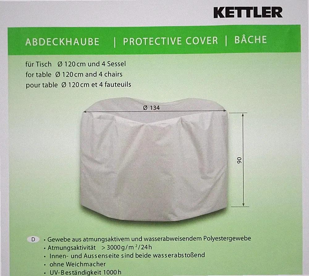 Kettler Abdeckhaube Schutzhaube Schutzhülle Cover Gartenmöbel grau Ø 134 x 90 cm