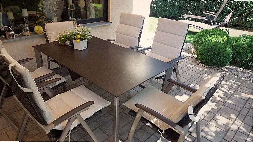 KETTLER Gartenmöbel Set 7-tlg Tisch rechteckig + 6 Stühle mit Kissen grau/beige