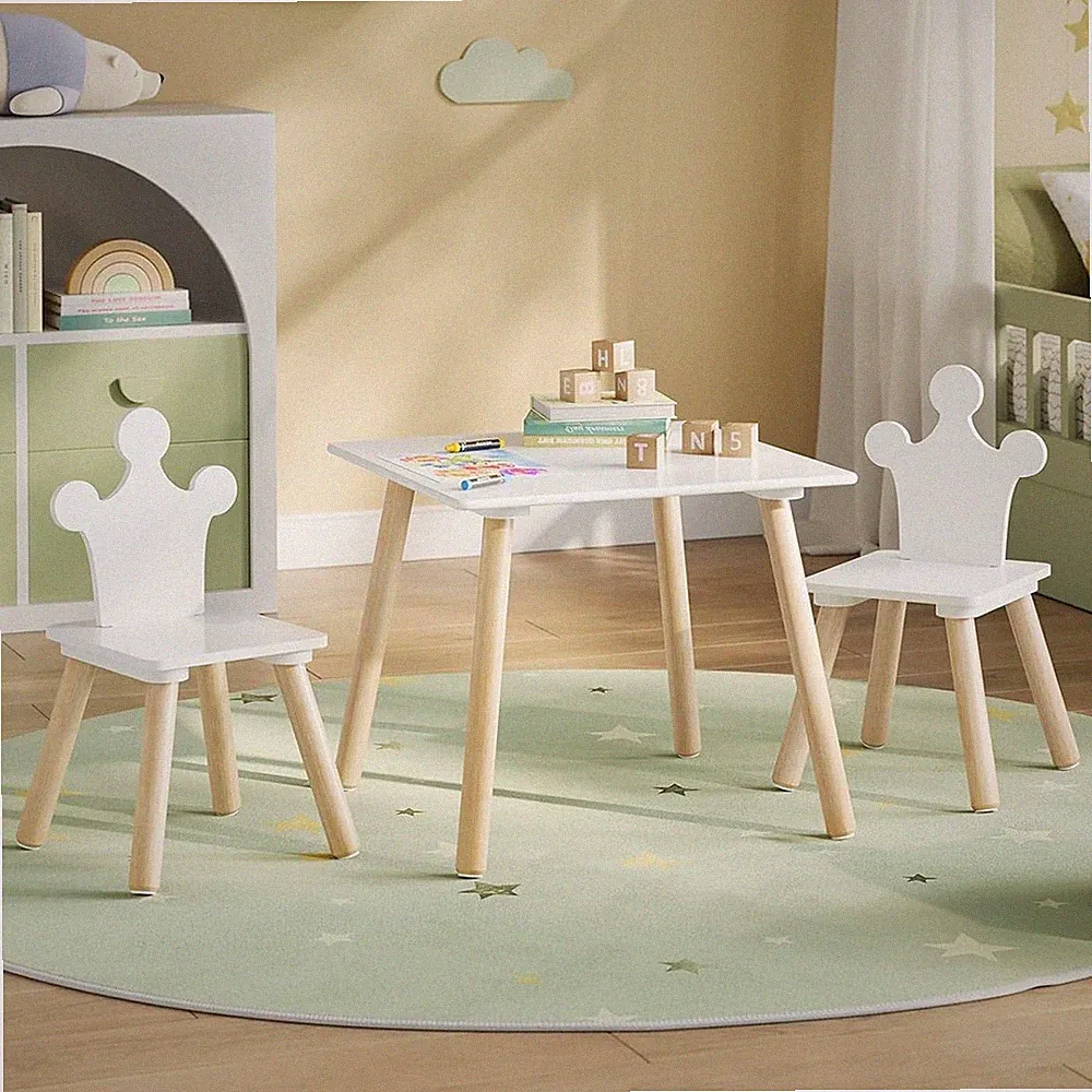 Kindersitzgruppe Kindertisch Set Spieltisch mit 2 Stühlen Weiß für Kinderzimmer