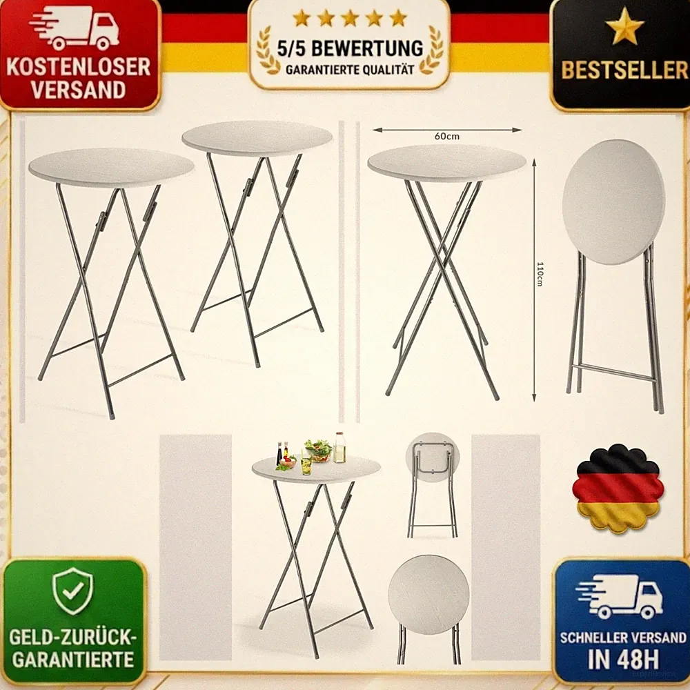 Klappbare Stehtische 2er Set Rund 110 cm Weiß Gartentisch Bartisch