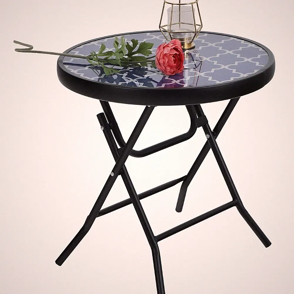 Klappbarer Beistelltisch Gartentisch Balkon Tisch camping Edelstahl Glas Klein