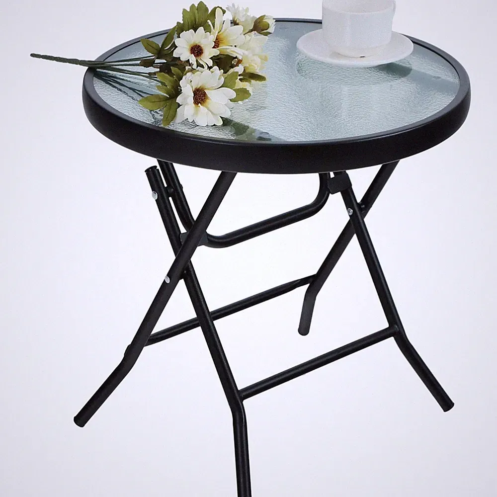 Klappbarer Beistelltisch Gartentisch Couchtisch aus Glas Metall Balkon Wohnzi...