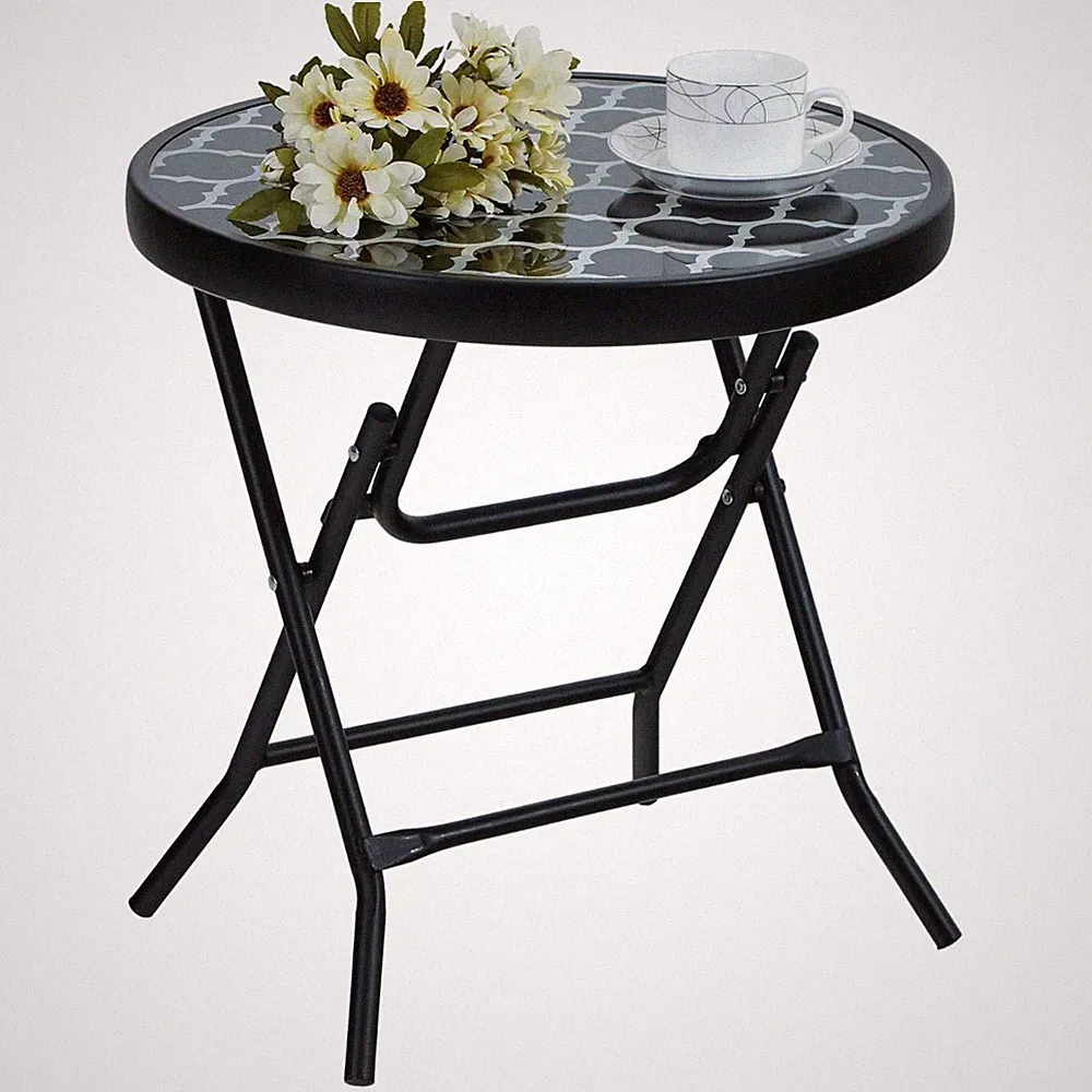 Klappbarer Beistelltisch Gartentisch Couchtisch Balkon Tisch wetterfest Glas...