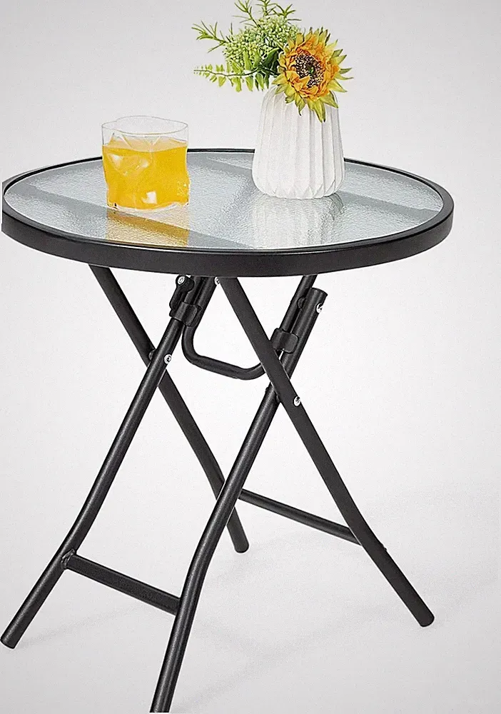 Klappbarer Gartentisch aus Glas und Metall, Ø46cm, Wetterfest