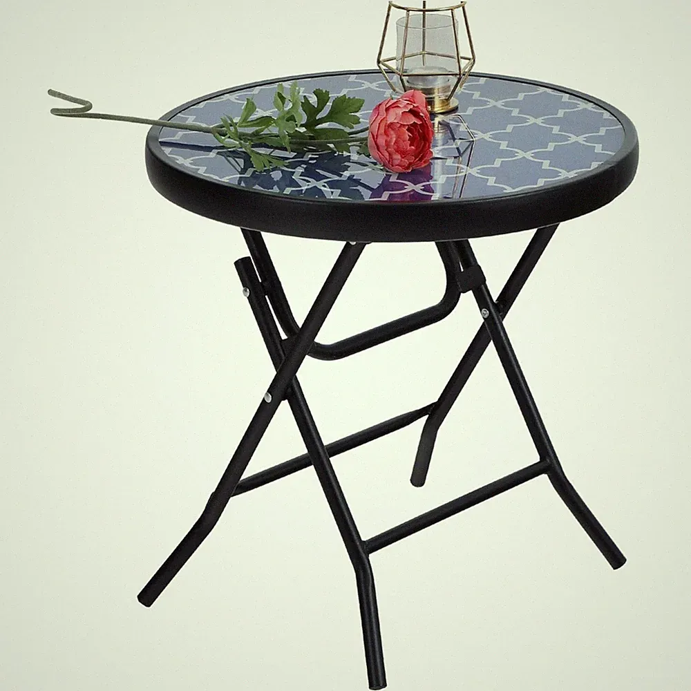 Klappbarer Gartentisch Beistelltisch Balkon Couchtisch klein wetterfest Glas...